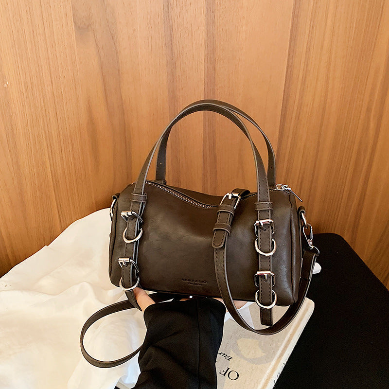 Splicing Pillow Shape Bag In PU Leather With Sewing Thread Detail, Featuring Top Handle, Perfect For Autumn And Winter