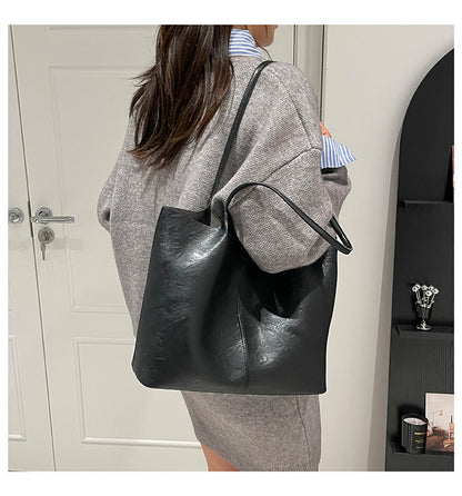 Square PU Leather Tote Bag For Women Featuring Sewing Thread Detail And Top Handle, Ideal For Autumn Use