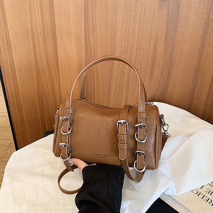 Splicing Pillow Shape Bag In PU Leather With Sewing Thread Detail, Featuring Top Handle, Perfect For Autumn And Winter