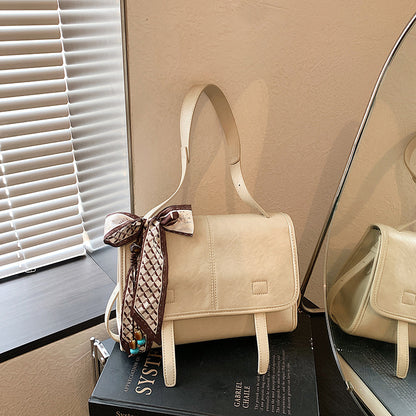 Women’s Square Splicing Messenger Bag In PU Leather Featuring Sewing Thread With Single Shoulder Strap