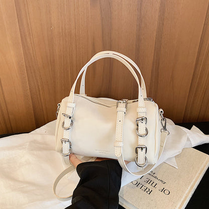 Splicing Pillow Shape Bag In PU Leather With Sewing Thread Detail, Featuring Top Handle, Perfect For Autumn And Winter