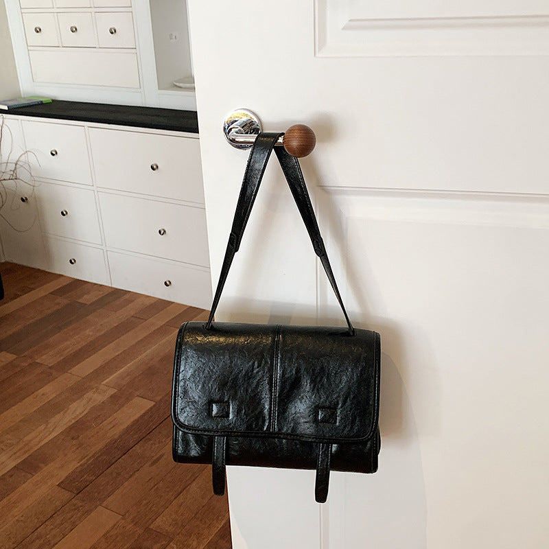 Women’s Square Splicing Messenger Bag In PU Leather Featuring Sewing Thread With Single Shoulder Strap
