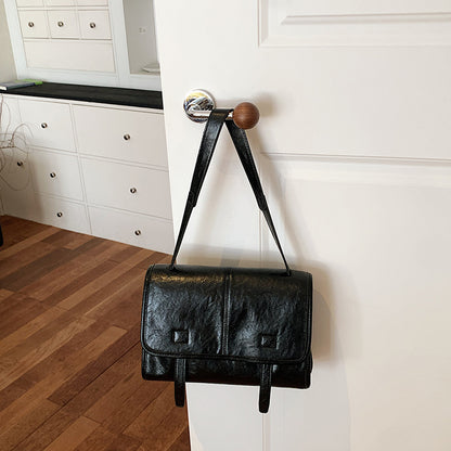 Women’s Square Splicing Messenger Bag In PU Leather Featuring Sewing Thread With Single Shoulder Strap