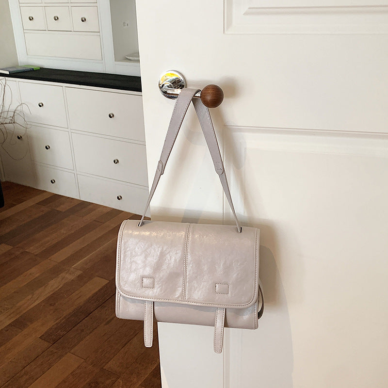 Women’s Square Splicing Messenger Bag In PU Leather Featuring Sewing Thread With Single Shoulder Strap