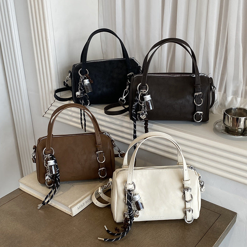 Splicing Pillow Shape Bag In PU Leather With Sewing Thread Detail, Featuring Top Handle, Perfect For Autumn And Winter
