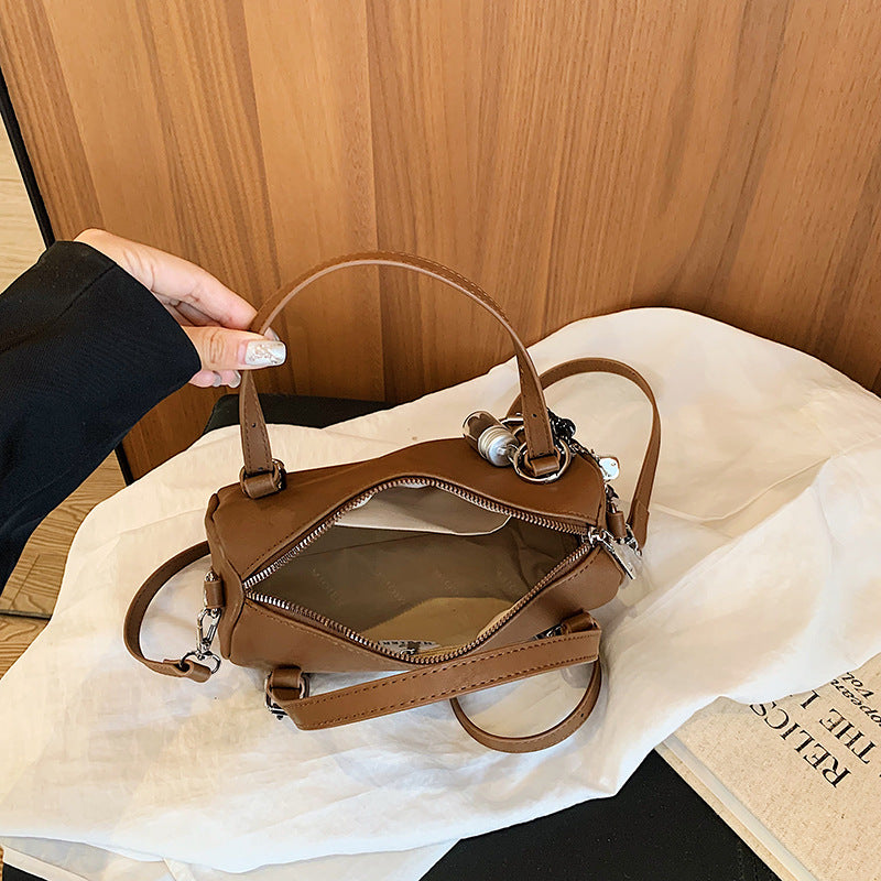 Splicing Pillow Shape Bag In PU Leather With Sewing Thread Detail, Featuring Top Handle, Perfect For Autumn And Winter