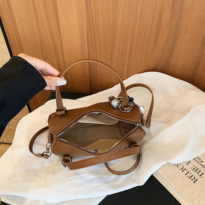 Splicing Pillow Shape Bag In PU Leather With Sewing Thread Detail, Featuring Top Handle, Perfect For Autumn And Winter