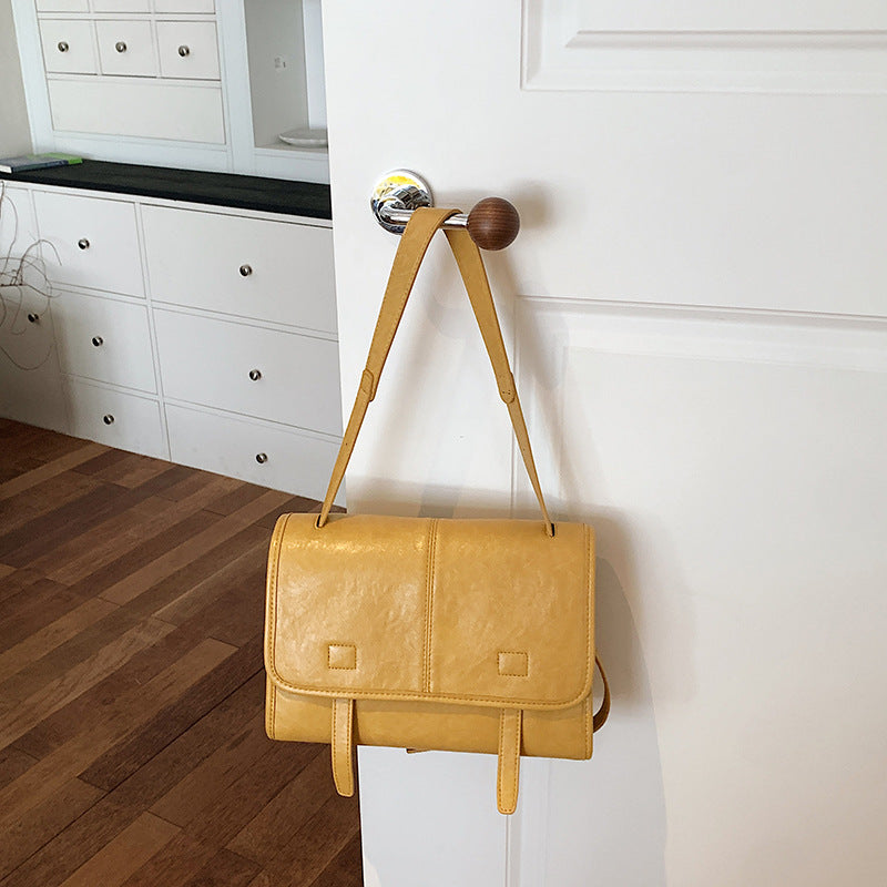 Women’s Square Splicing Messenger Bag In PU Leather Featuring Sewing Thread With Single Shoulder Strap