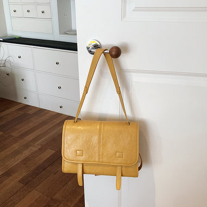 Women’s Square Splicing Messenger Bag In PU Leather Featuring Sewing Thread With Single Shoulder Strap