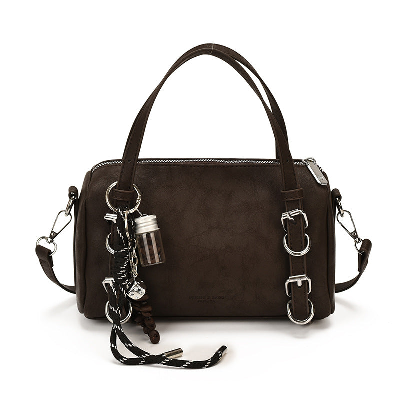 Splicing Pillow Shape Bag In PU Leather With Sewing Thread Detail, Featuring Top Handle, Perfect For Autumn And Winter