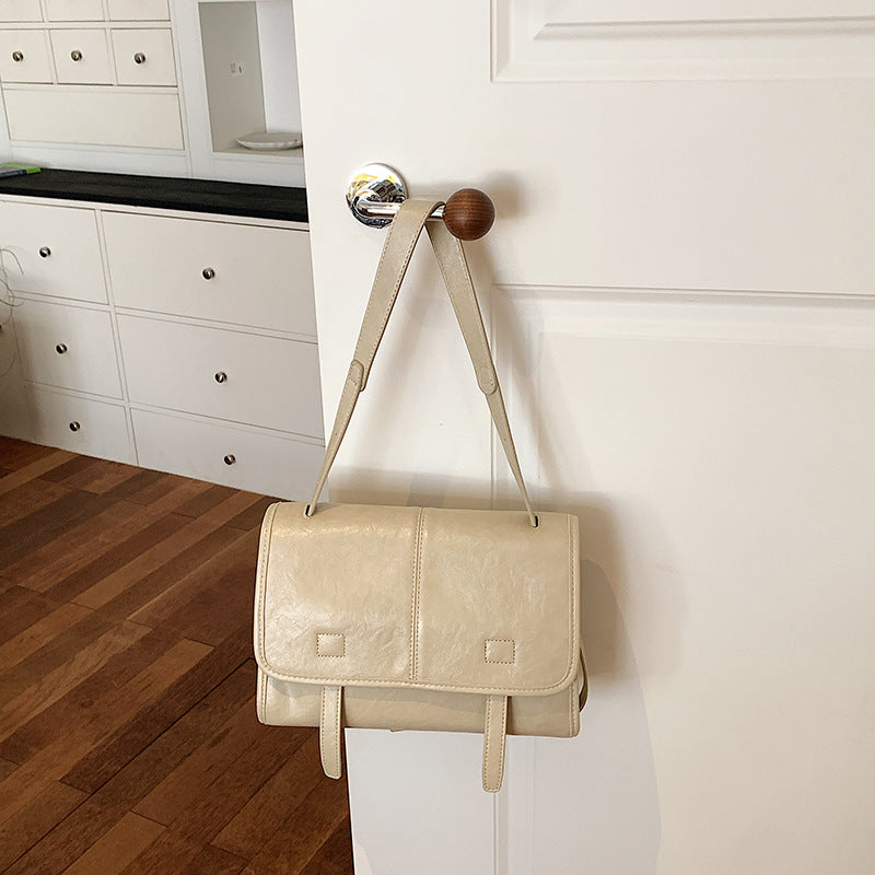 Women’s Square Splicing Messenger Bag In PU Leather Featuring Sewing Thread With Single Shoulder Strap