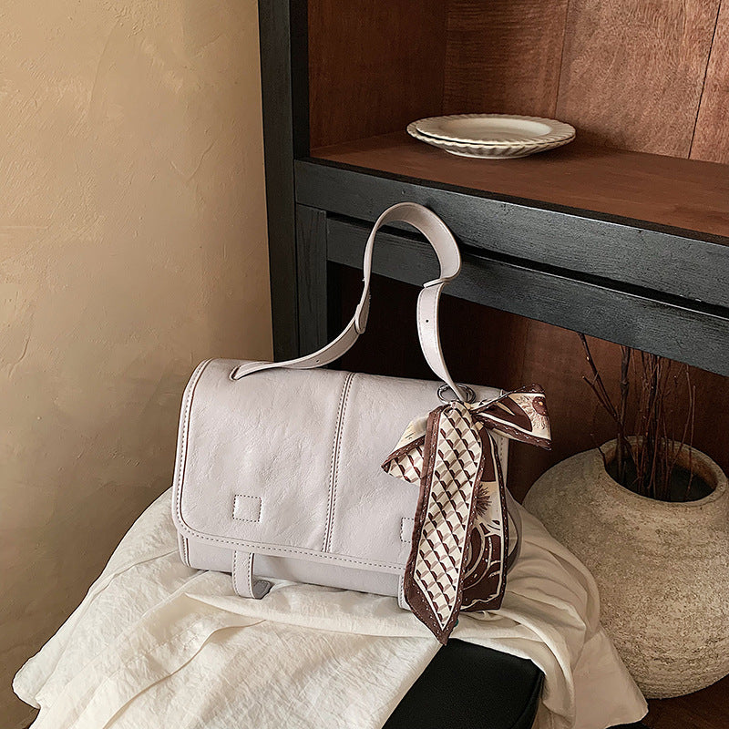 Women’s Square Splicing Messenger Bag In PU Leather Featuring Sewing Thread With Single Shoulder Strap