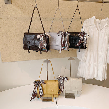 Women’s Square Splicing Messenger Bag In PU Leather Featuring Sewing Thread With Single Shoulder Strap