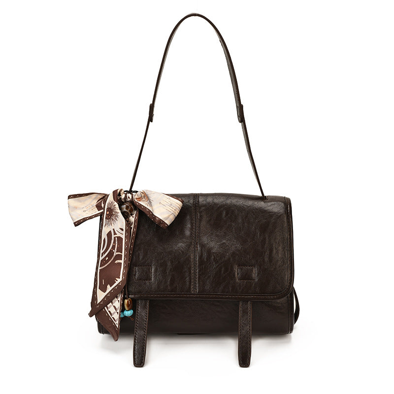 Women’s Square Splicing Messenger Bag In PU Leather Featuring Sewing Thread With Single Shoulder Strap