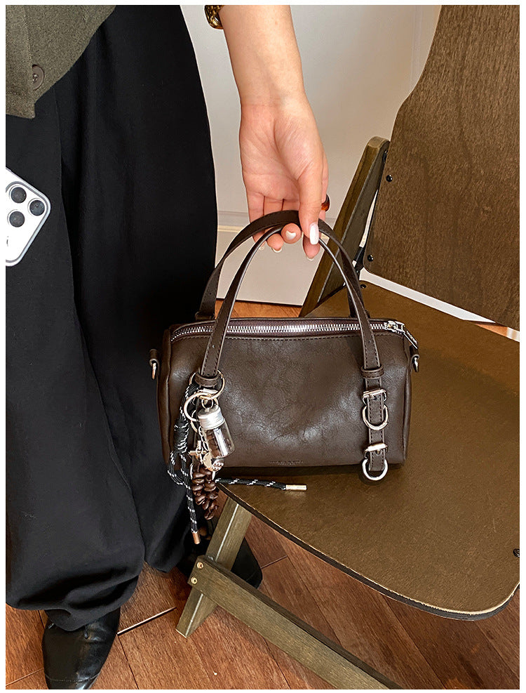 Splicing Pillow Shape Bag In PU Leather With Sewing Thread Detail, Featuring Top Handle, Perfect For Autumn And Winter
