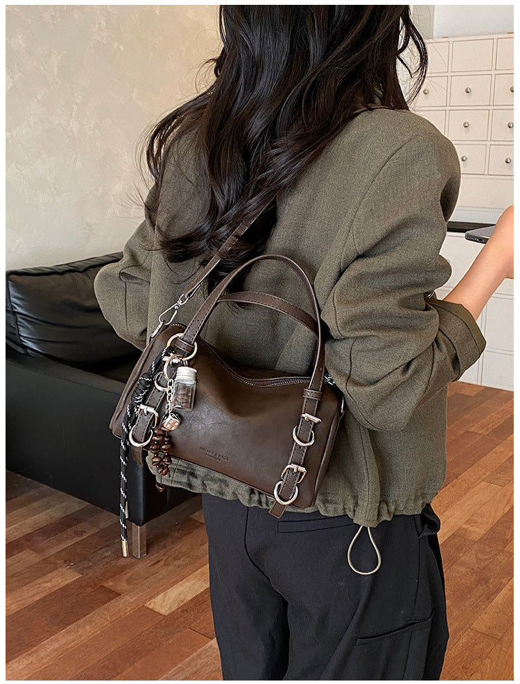 Splicing Pillow Shape Bag In PU Leather With Sewing Thread Detail, Featuring Top Handle, Perfect For Autumn And Winter