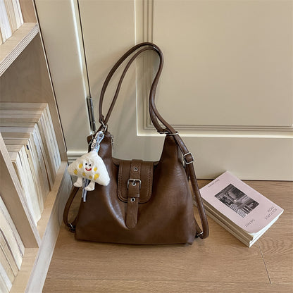 Women’s Square Splicing Tote Bag In PU Leather Featuring Sewing Thread Design, Perfect For Autumn