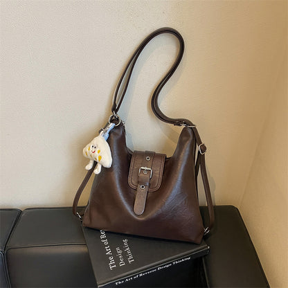 Women’s Square Splicing Tote Bag In PU Leather Featuring Sewing Thread Design, Perfect For Autumn