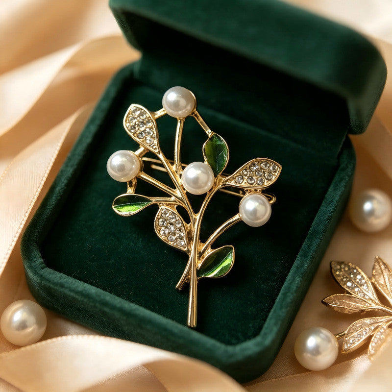 Alloy Tree Pin With Enamel Craft And Artificial Pearl Inlay