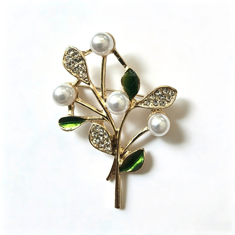 Alloy Tree Pin With Enamel Craft And Artificial Pearl Inlay