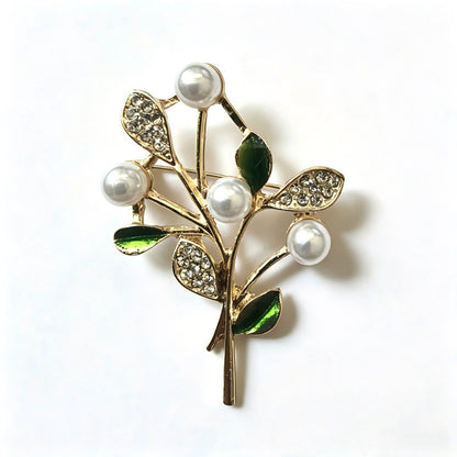 Alloy Tree Pin With Enamel Craft And Artificial Pearl Inlay