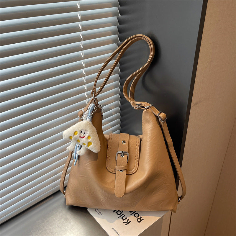 Women’s Square Splicing Tote Bag In PU Leather Featuring Sewing Thread Design, Perfect For Autumn