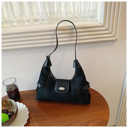 Square Splicing Shoulder Bag In PU Leather Featuring Sewing Thread, Single Shoulder Strap Designed For Autumn