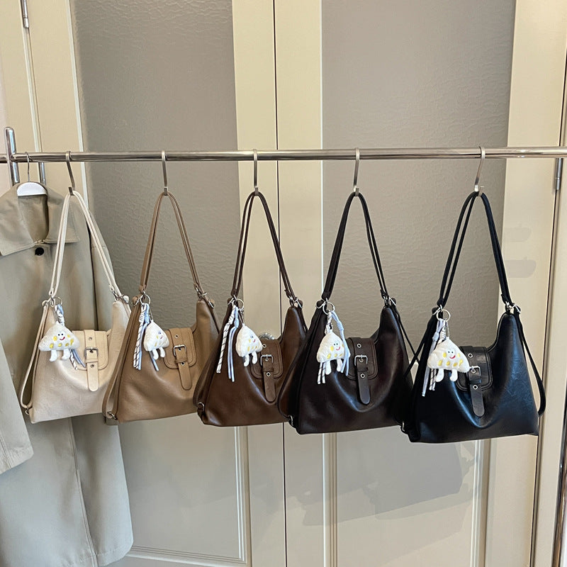 Women’s Square Splicing Tote Bag In PU Leather Featuring Sewing Thread Design, Perfect For Autumn