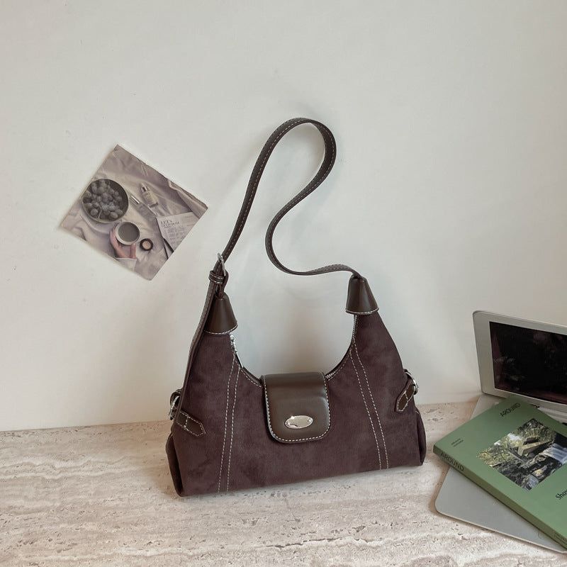 Square Splicing Shoulder Bag In PU Leather Featuring Sewing Thread, Single Shoulder Strap Designed For Autumn