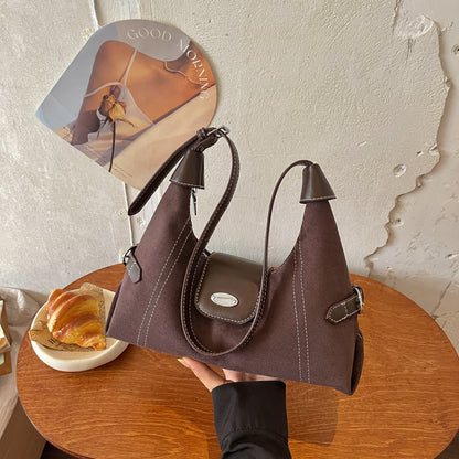 Square Splicing Shoulder Bag In PU Leather Featuring Sewing Thread, Single Shoulder Strap Designed For Autumn