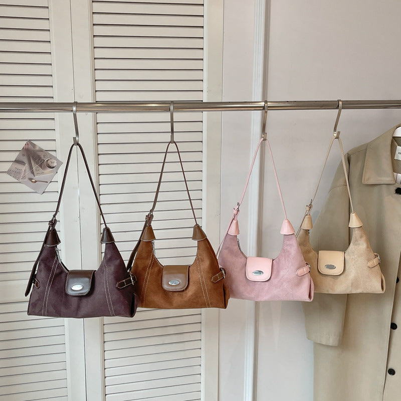 Square Splicing Shoulder Bag In PU Leather Featuring Sewing Thread, Single Shoulder Strap Designed For Autumn