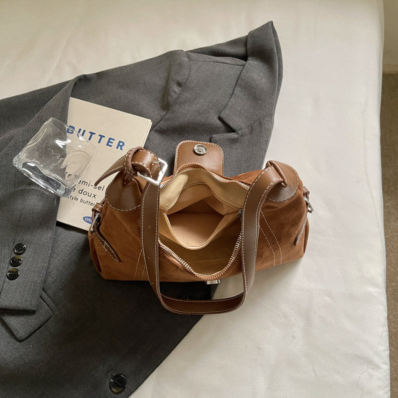 Square Splicing Shoulder Bag In PU Leather Featuring Sewing Thread, Single Shoulder Strap Designed For Autumn