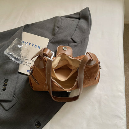 Square Splicing Shoulder Bag In PU Leather Featuring Sewing Thread, Single Shoulder Strap Designed For Autumn