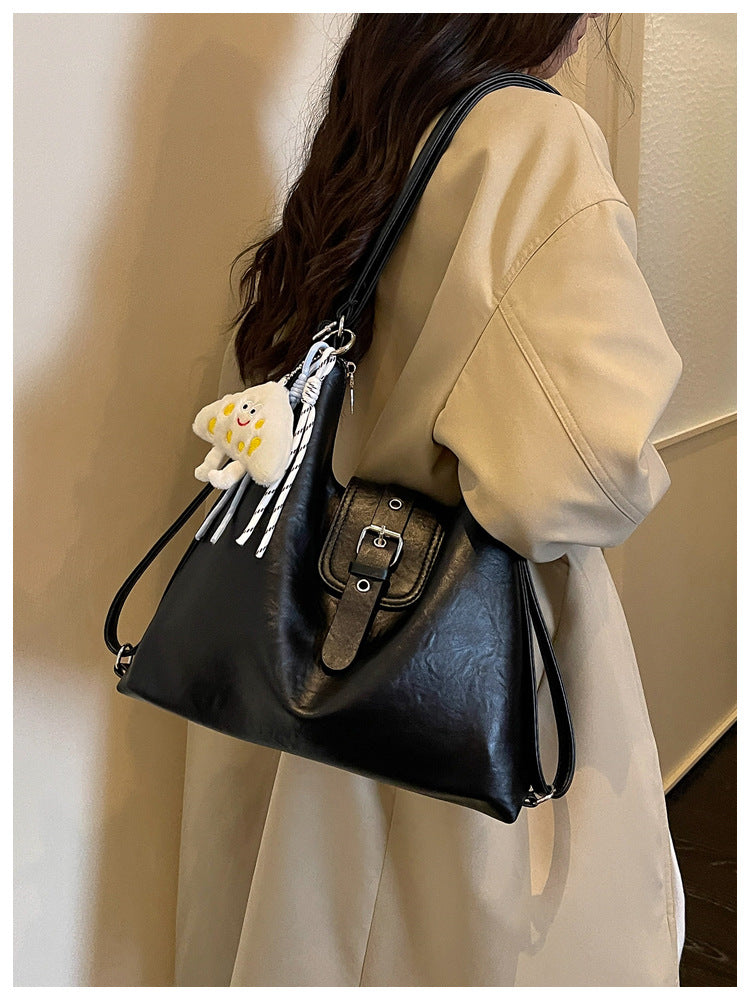 Women’s Square Splicing Tote Bag In PU Leather Featuring Sewing Thread Design, Perfect For Autumn