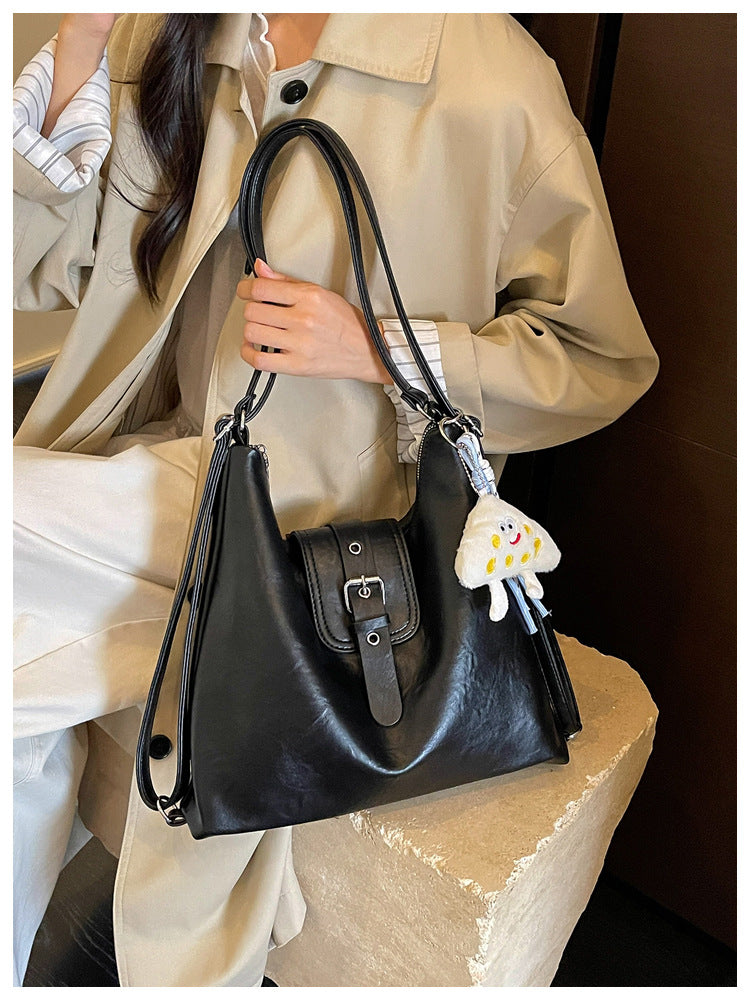 Women’s Square Splicing Tote Bag In PU Leather Featuring Sewing Thread Design, Perfect For Autumn