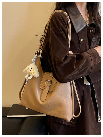 Women’s Square Splicing Tote Bag In PU Leather Featuring Sewing Thread Design, Perfect For Autumn
