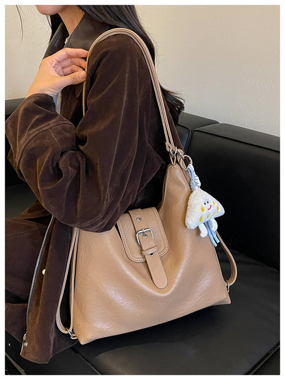 Women’s Square Splicing Tote Bag In PU Leather Featuring Sewing Thread Design, Perfect For Autumn