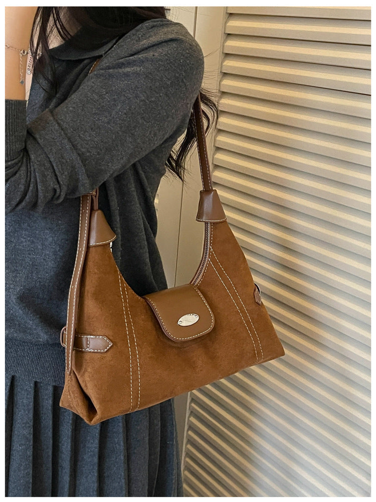 Square Splicing Shoulder Bag In PU Leather Featuring Sewing Thread, Single Shoulder Strap Designed For Autumn