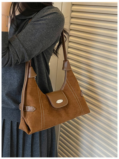 Square Splicing Shoulder Bag In PU Leather Featuring Sewing Thread, Single Shoulder Strap Designed For Autumn