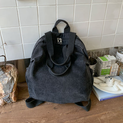 Women’s Denim Splicing Backpack With Sewing Thread Detail, Wear-Resistant Design For Autumn
