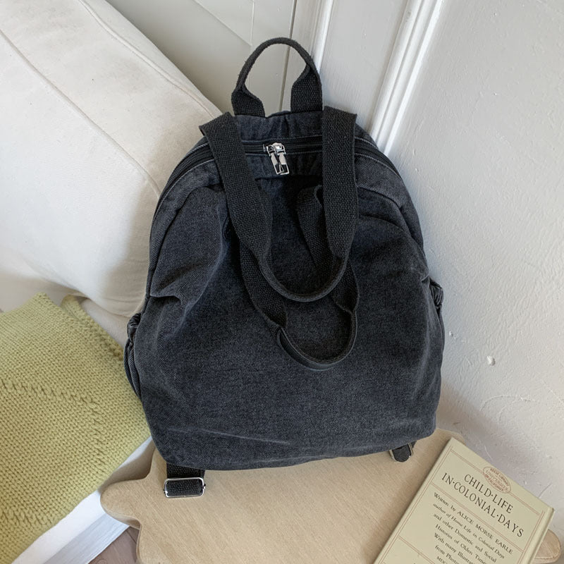Women’s Denim Splicing Backpack With Sewing Thread Detail, Wear-Resistant Design For Autumn