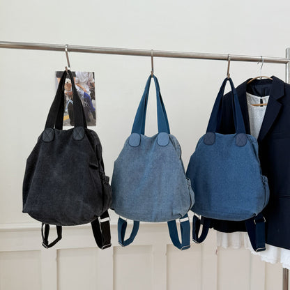 Women’s Denim Splicing Backpack With Sewing Thread Detail, Wear-Resistant Design For Autumn