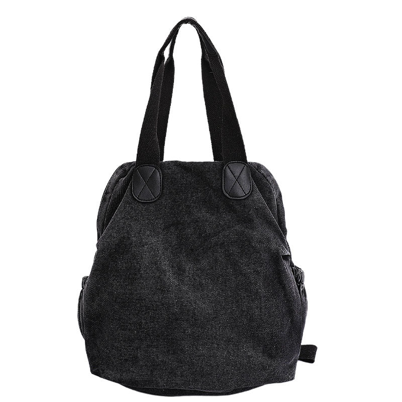 Women’s Denim Splicing Backpack With Sewing Thread Detail, Wear-Resistant Design For Autumn
