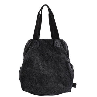 Women’s Denim Splicing Backpack With Sewing Thread Detail, Wear-Resistant Design For Autumn