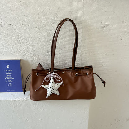 Women’s Square Splicing Tote Bag With Sewing Thread Detail, Made Of Polyester, Featuring Single Shoulder Strap