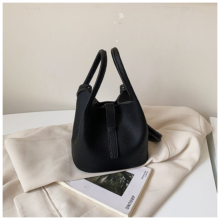 Women’s PU Leather Splicing Bucket Crossbody Bag With Sewing Thread Detail, Perfect For Autumn