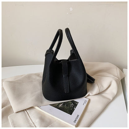 Women’s PU Leather Splicing Bucket Crossbody Bag With Sewing Thread Detail, Perfect For Autumn
