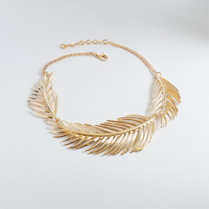 Exaggerated Leaves Necklace For Women With Golden Plated Alloy And Regular Chain