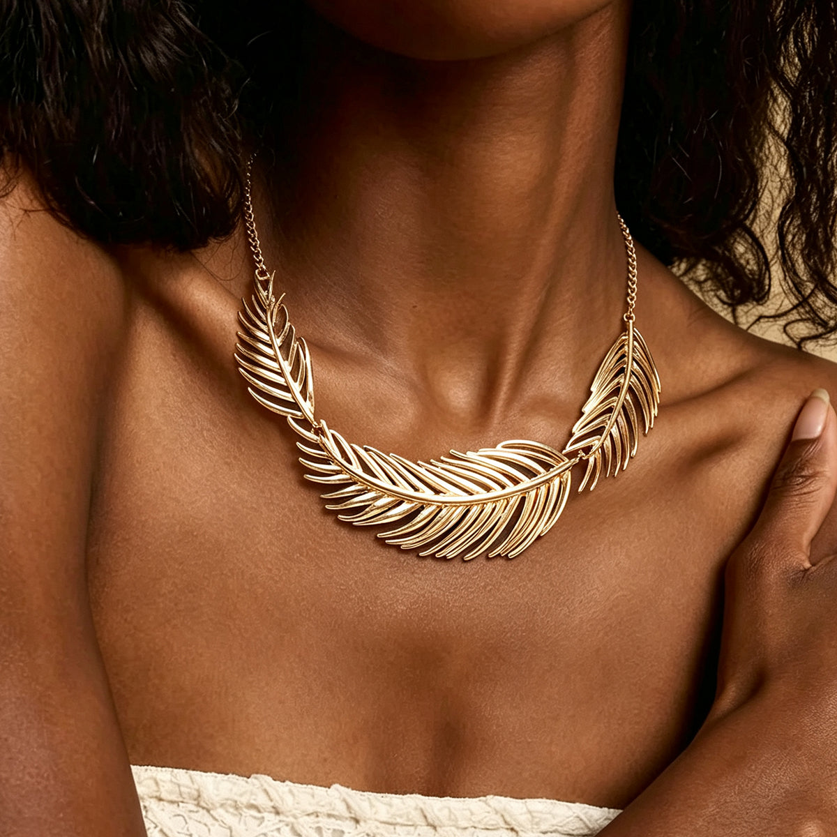 Exaggerated Leaves Necklace For Women With Golden Plated Alloy And Regular Chain
