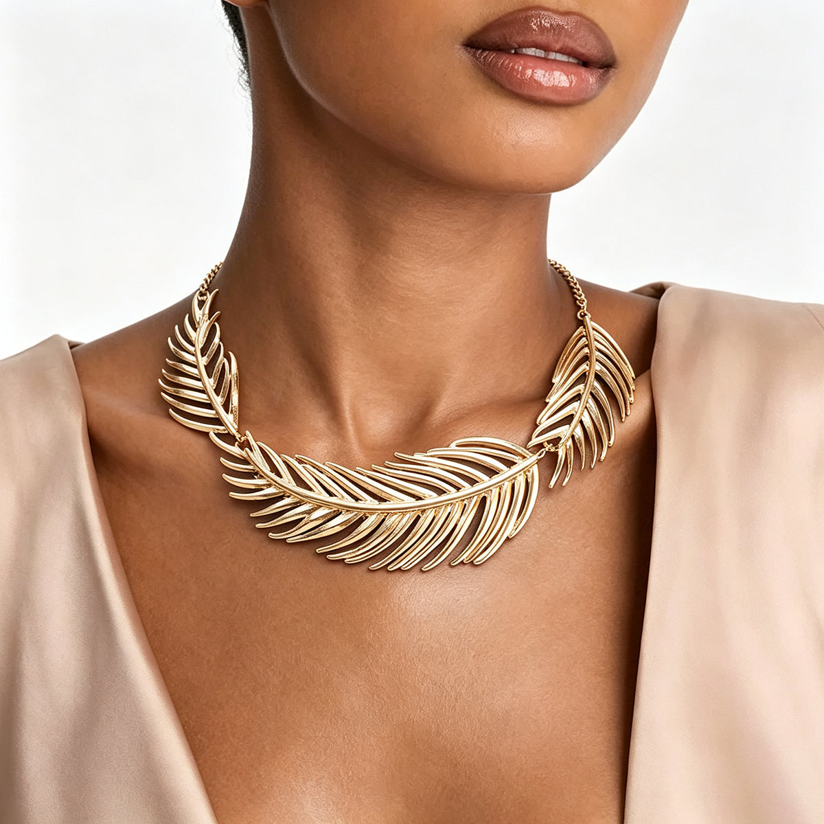 Exaggerated Leaves Necklace For Women With Golden Plated Alloy And Regular Chain